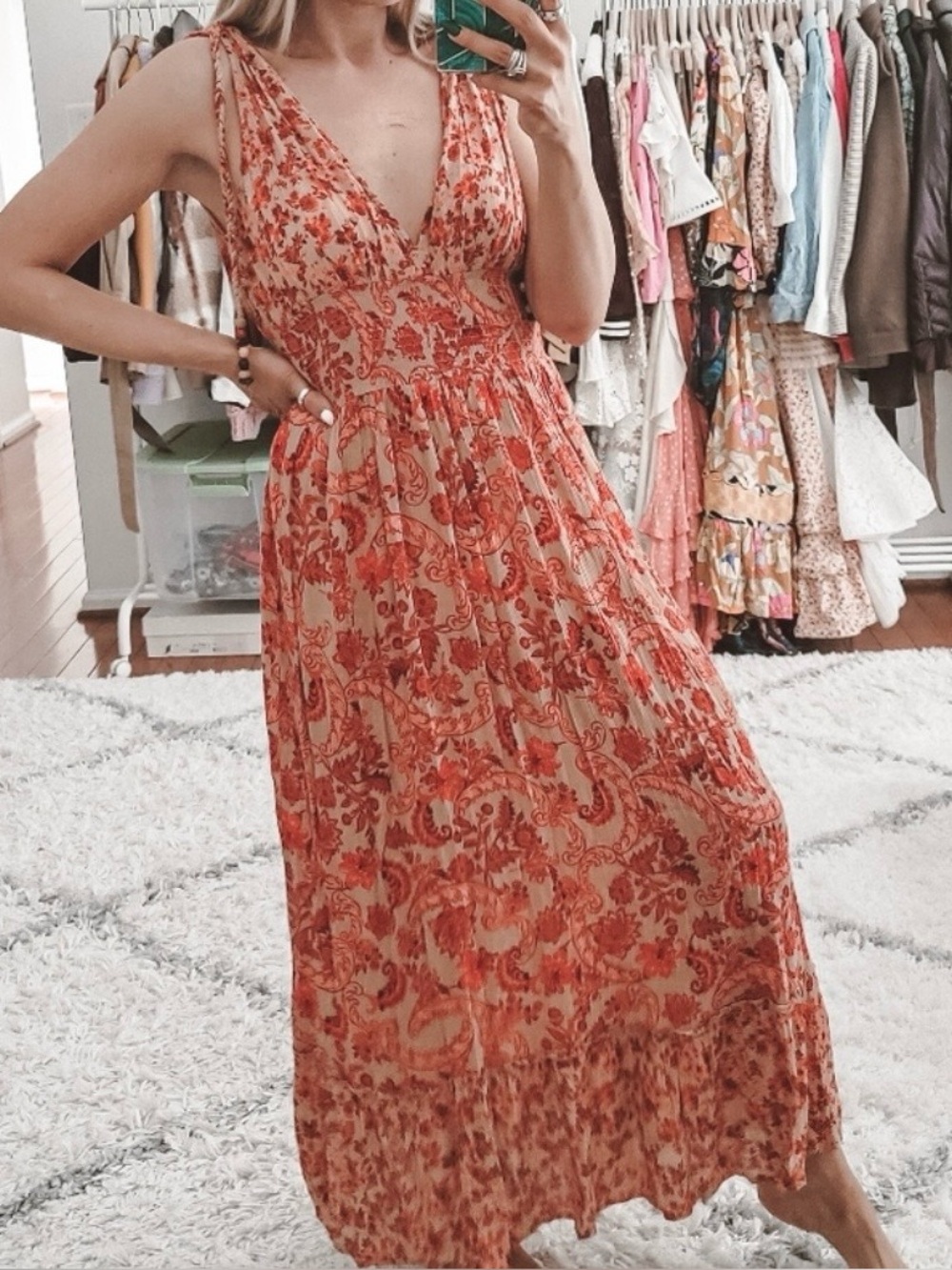 Zara orange floral boho sleeves maxi dress